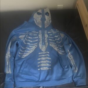 Blue Rhinestone Skeleton Zip Up